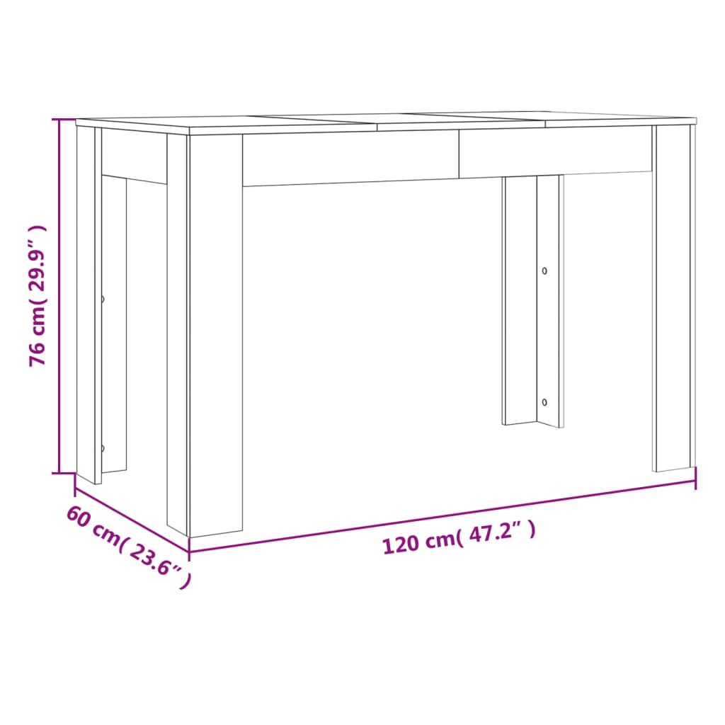 Table à manger grise Sonoma 120x60x76 cm en bois