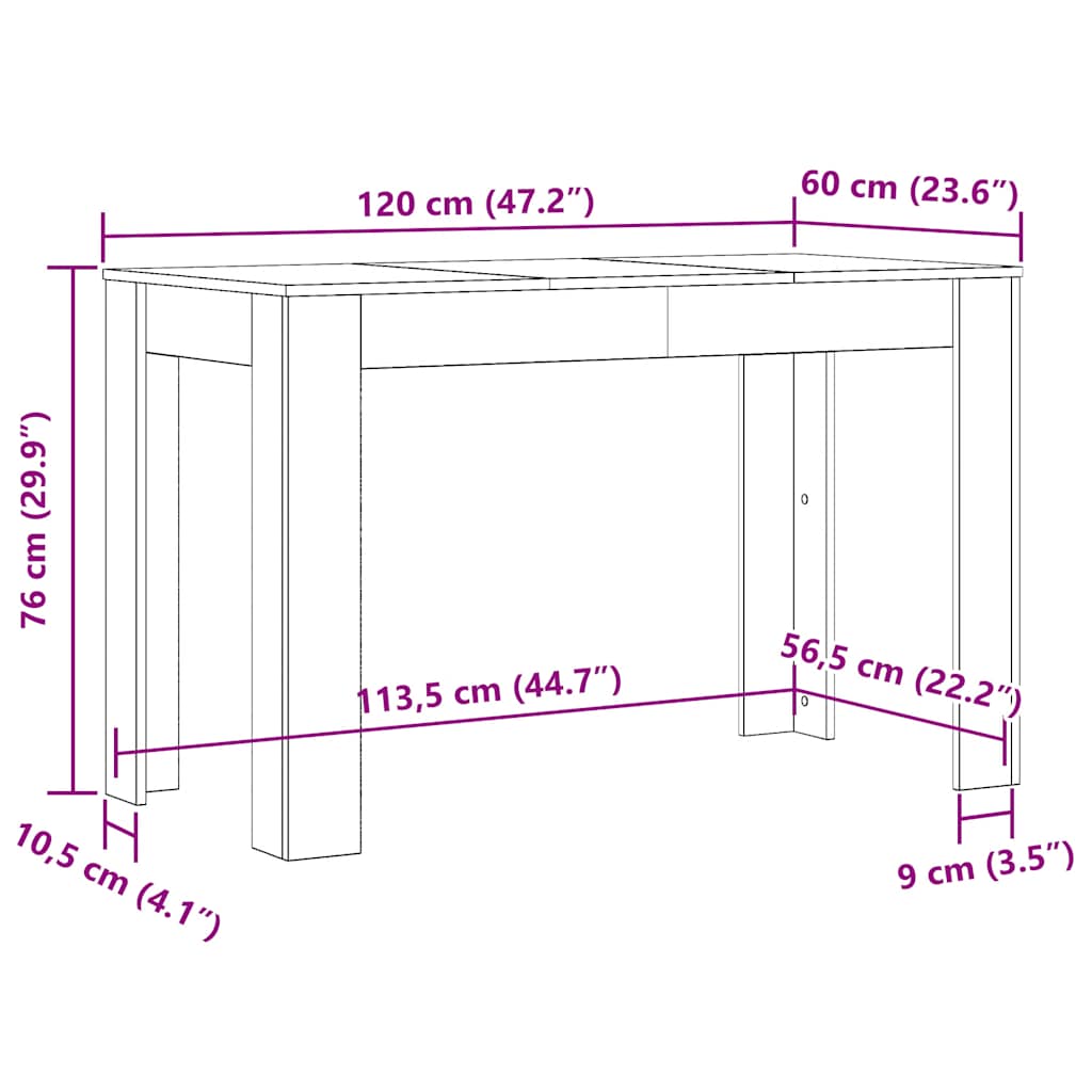 Table à manger aspect chêne marron 120x60x76 cm matériau bois