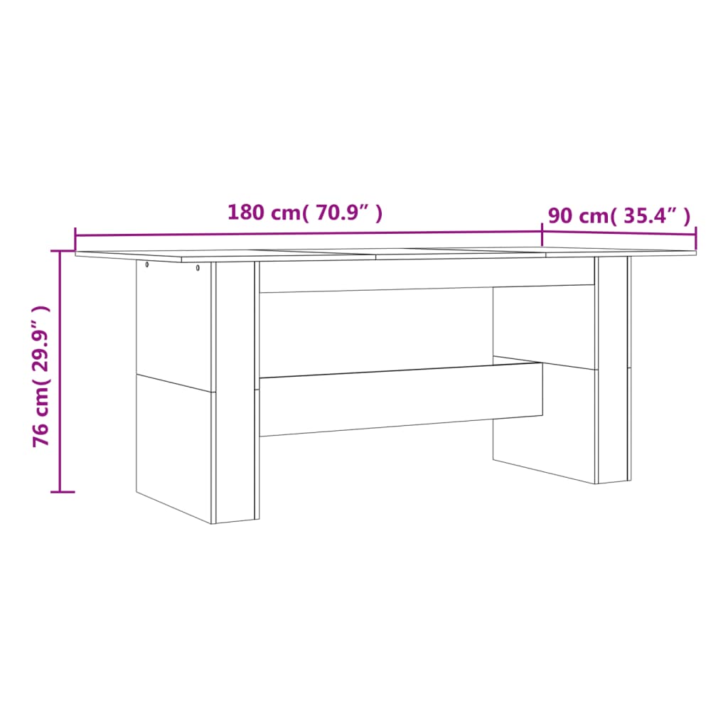 Table à manger aspect chêne marron 180x90x76 cm matériau bois