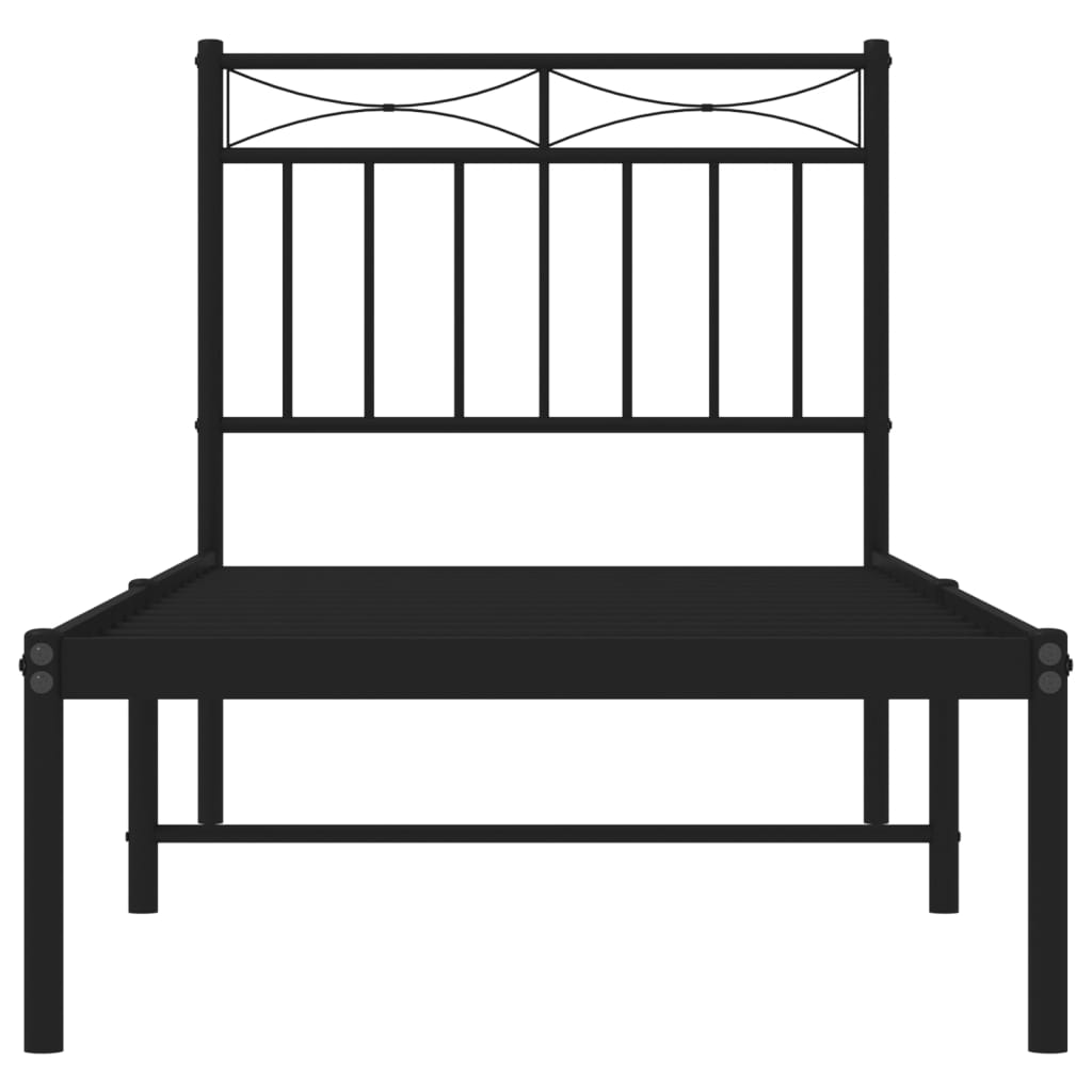 Bed frame with headboard metal black 75x190 cm