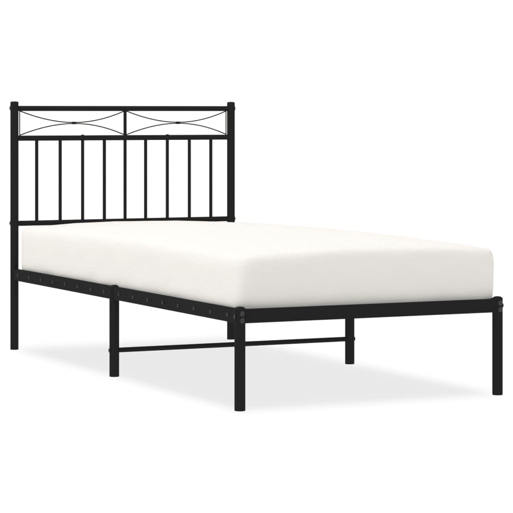 Bed frame with headboard metal black 90x200 cm