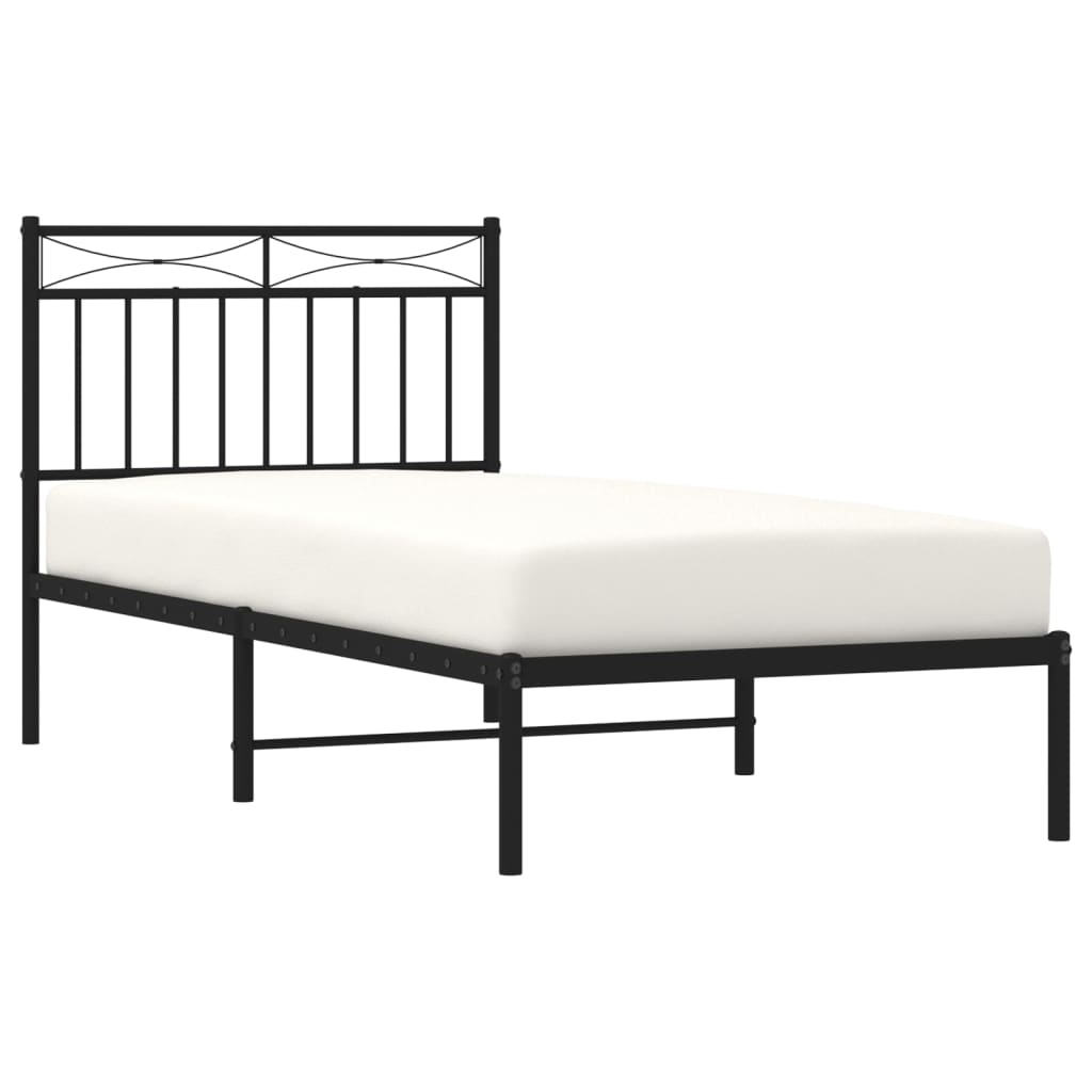 Bed frame with headboard metal black 90x200 cm