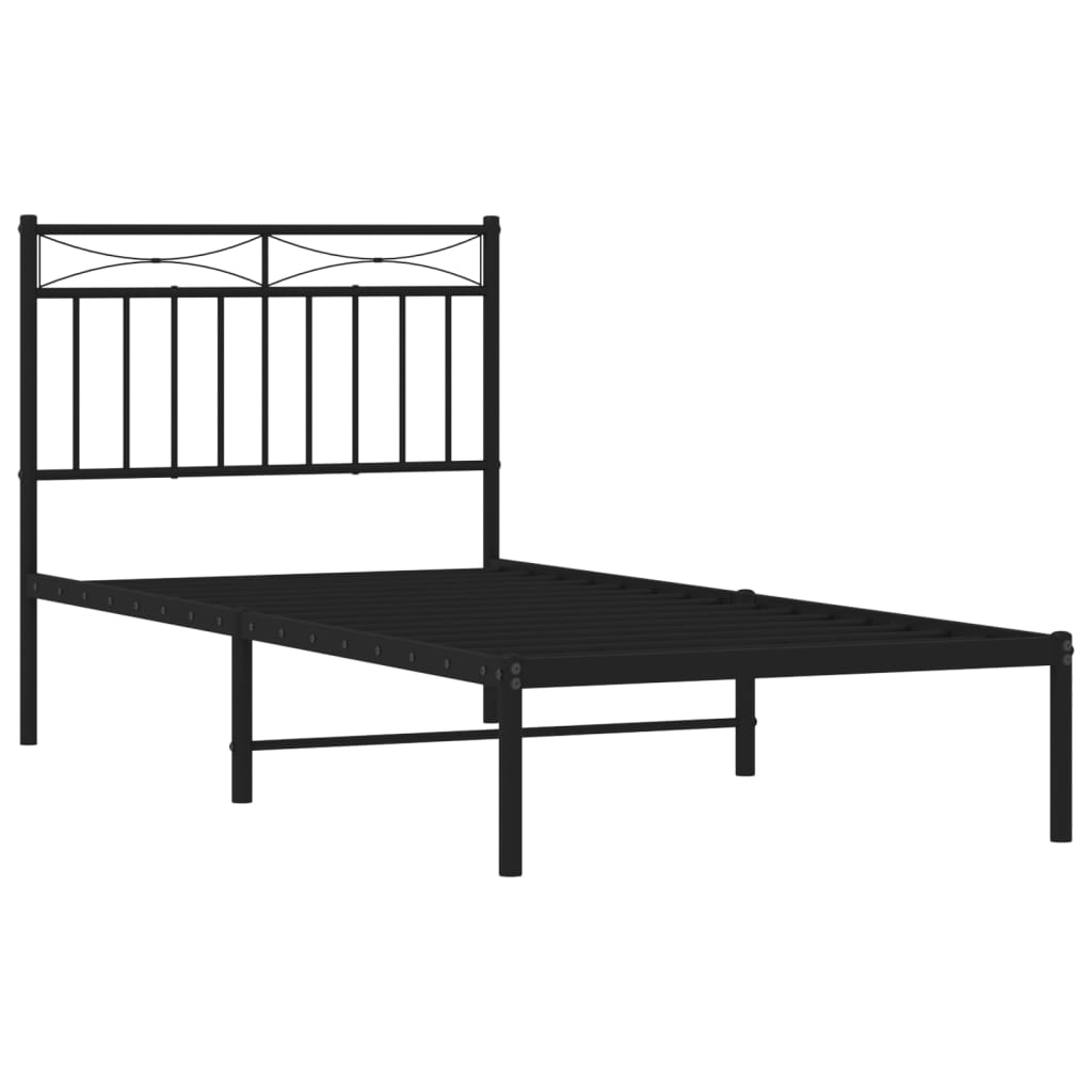 Bed frame with headboard metal black 90x200 cm