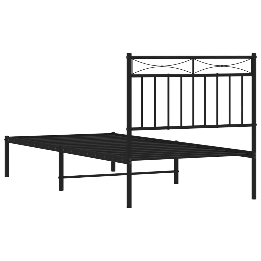 Bed frame with headboard metal black 90x200 cm