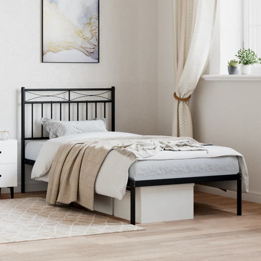 Bed frame with headboard metal black 90x200 cm