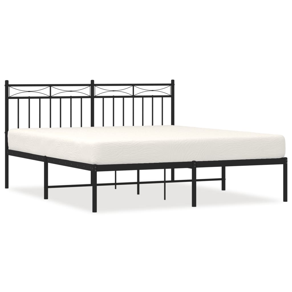 Bed frame with headboard metal black 160x200 cm