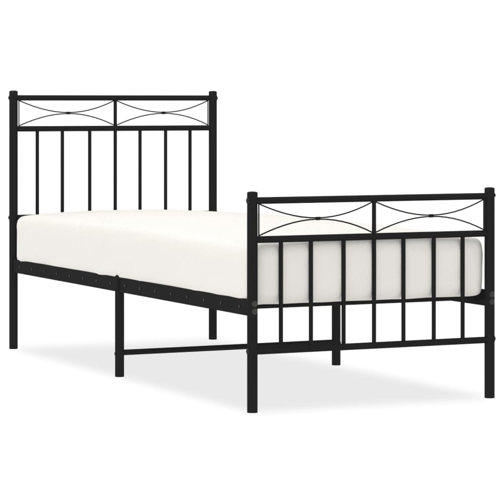 Bed frame with head and footboard metal black 80x200 cm