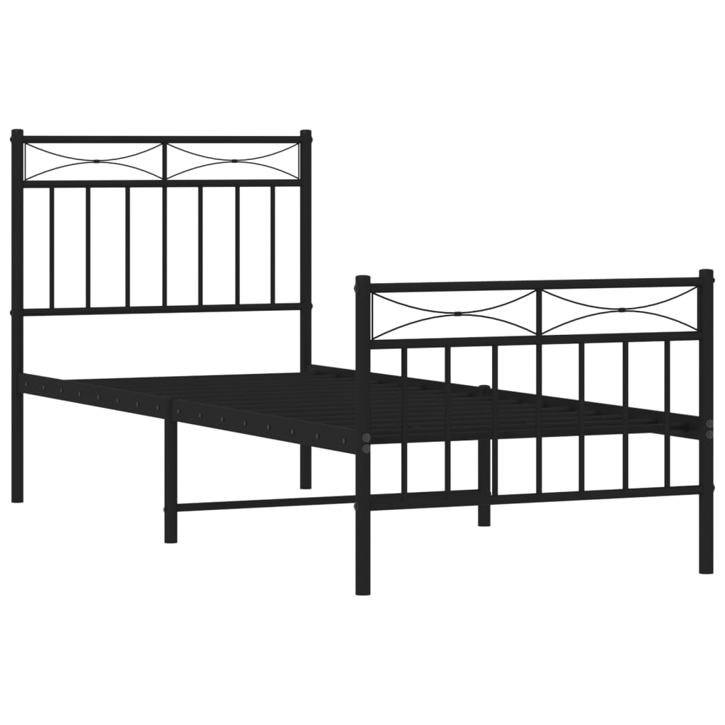Bed frame with head and footboard metal black 80x200 cm