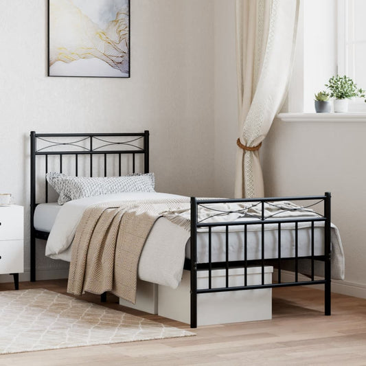 Bed frame with head and footboard metal black 80x200 cm