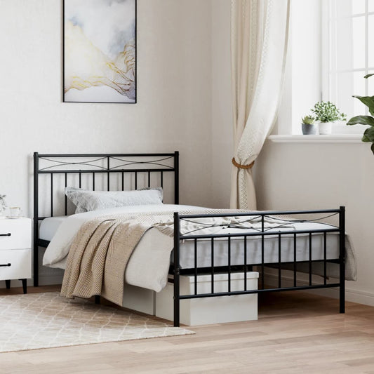 Bed frame with head and footboard metal black 107x203 cm