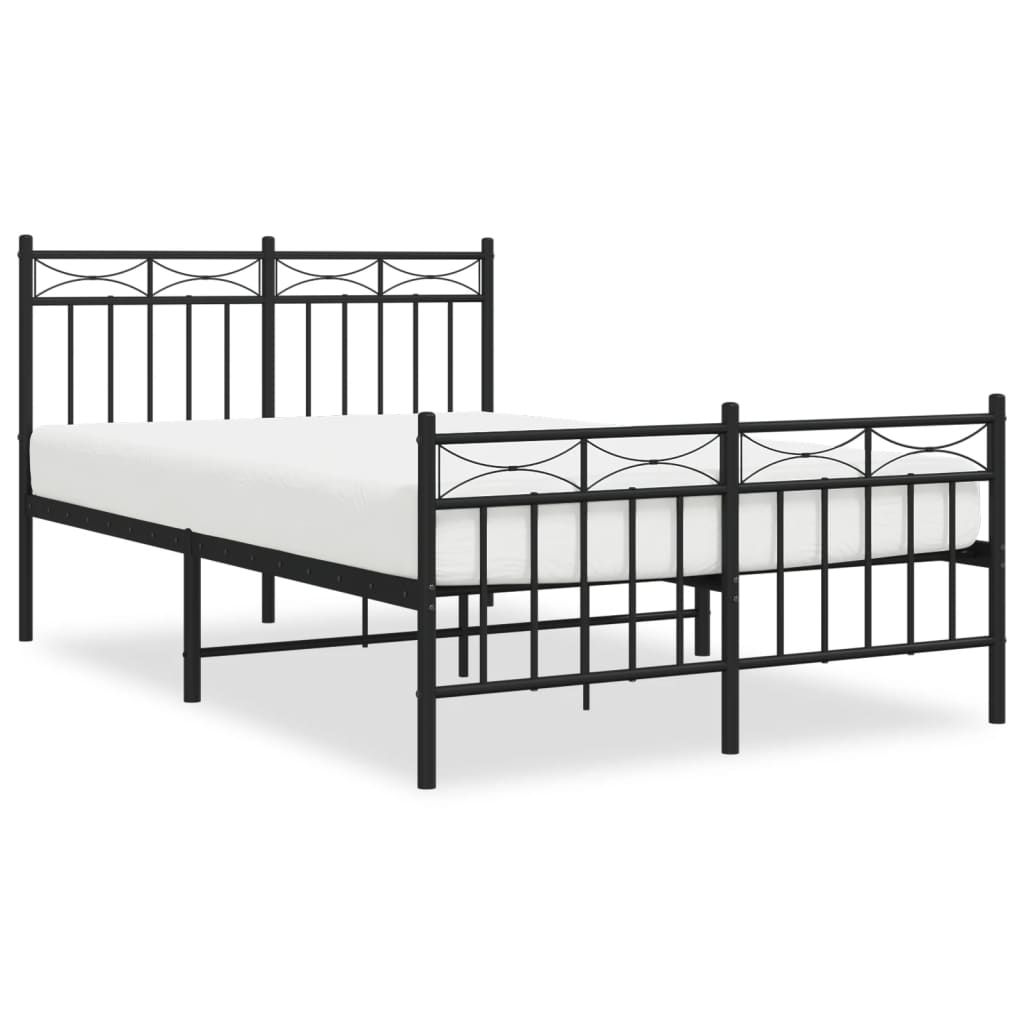 Bed frame with head and footboard metal black 120x190 cm