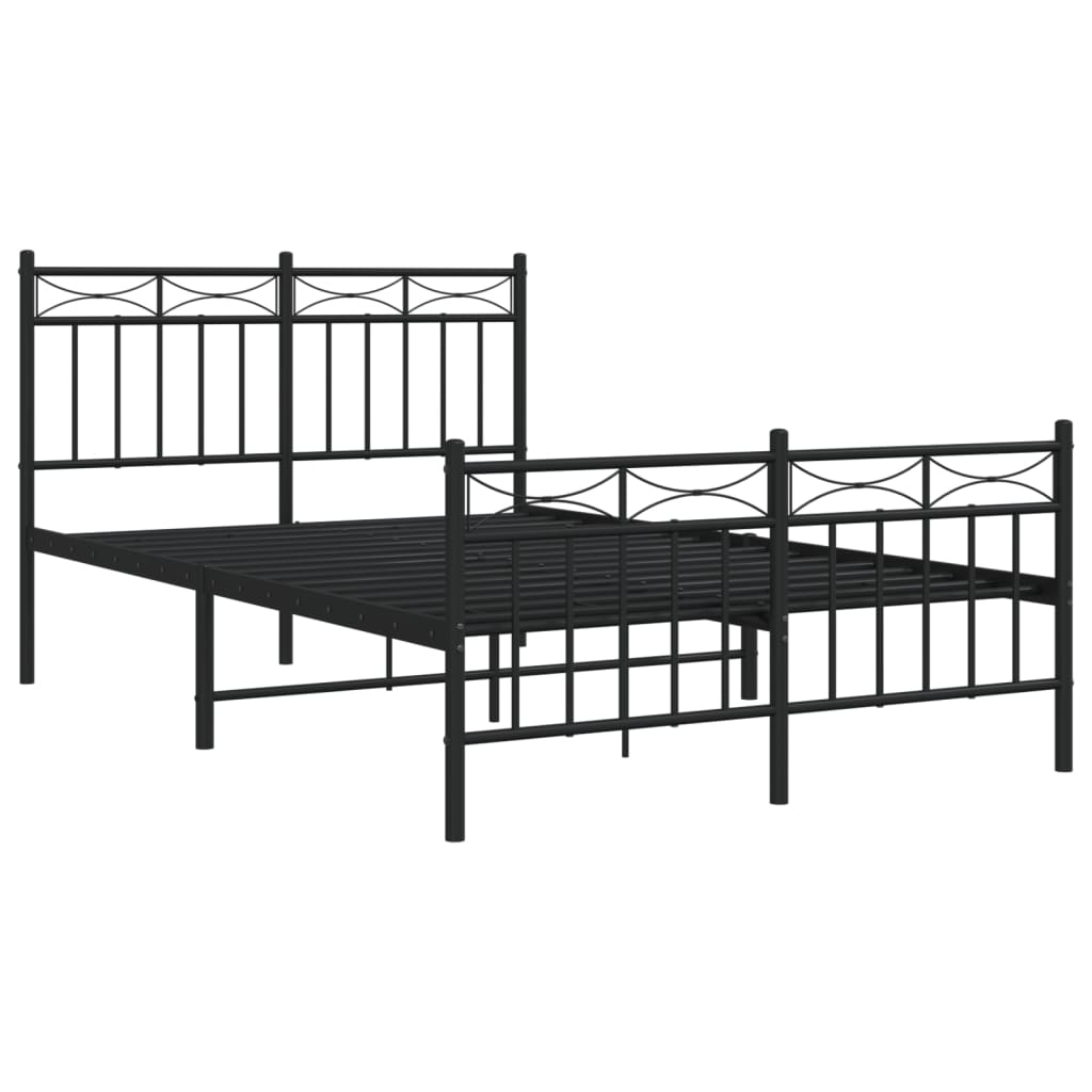 Bed frame with head and footboard metal black 120x190 cm