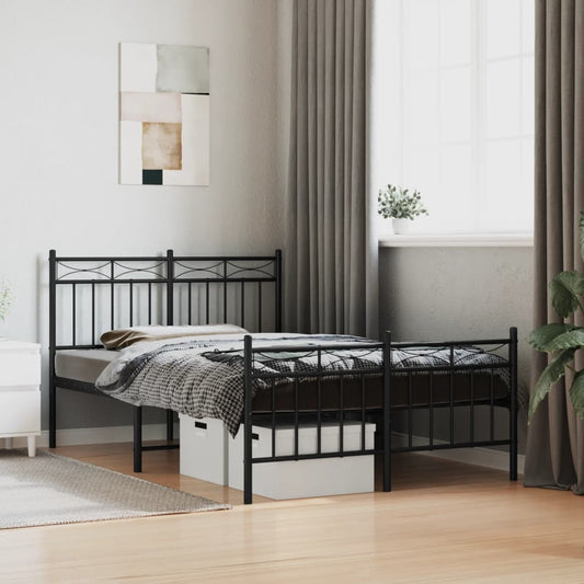 Bed frame with head and footboard metal black 120x190 cm