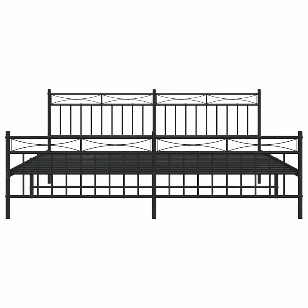Bed frame with head and footboard metal black 193x203 cm