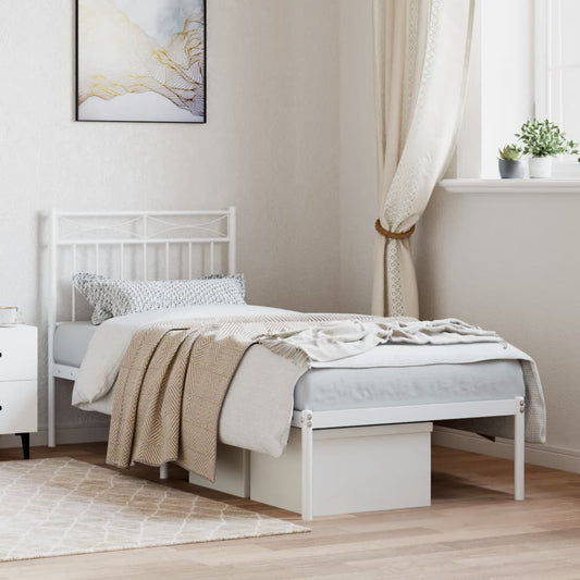 Bed frame with headboard metal white 80x200 cm
