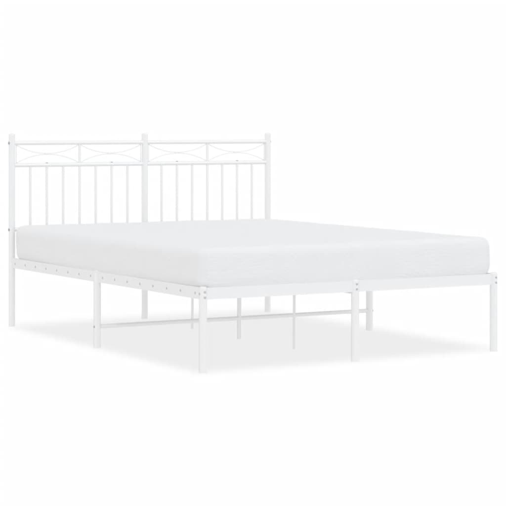 Bed frame with headboard metal white 140x200 cm