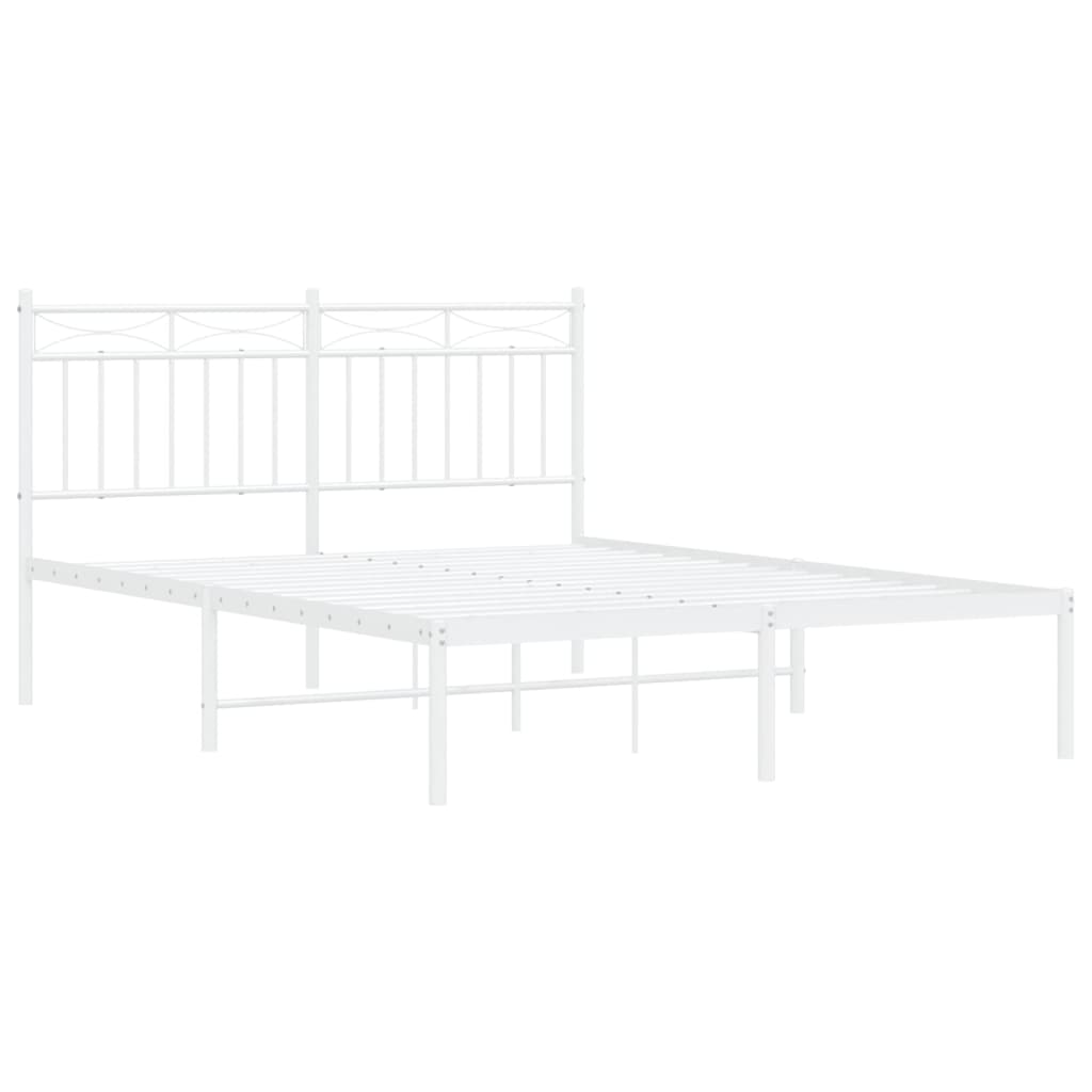 Bed frame with headboard metal white 140x200 cm