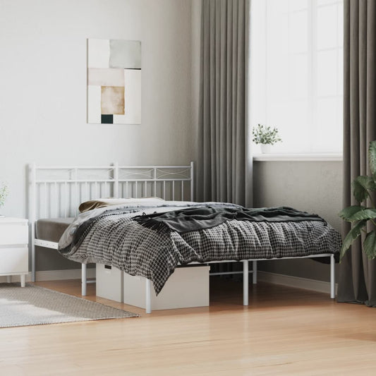 Bed frame with headboard metal white 140x200 cm