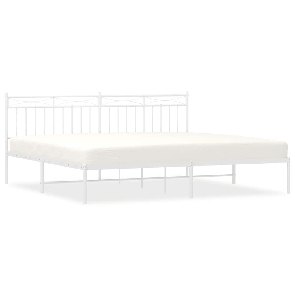 Bed frame with headboard metal white 193x203 cm