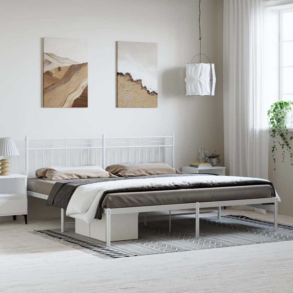 Bed frame with headboard metal white 193x203 cm