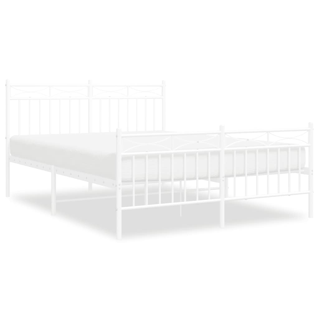 Bed frame with head and footboard metal white 135x190 cm