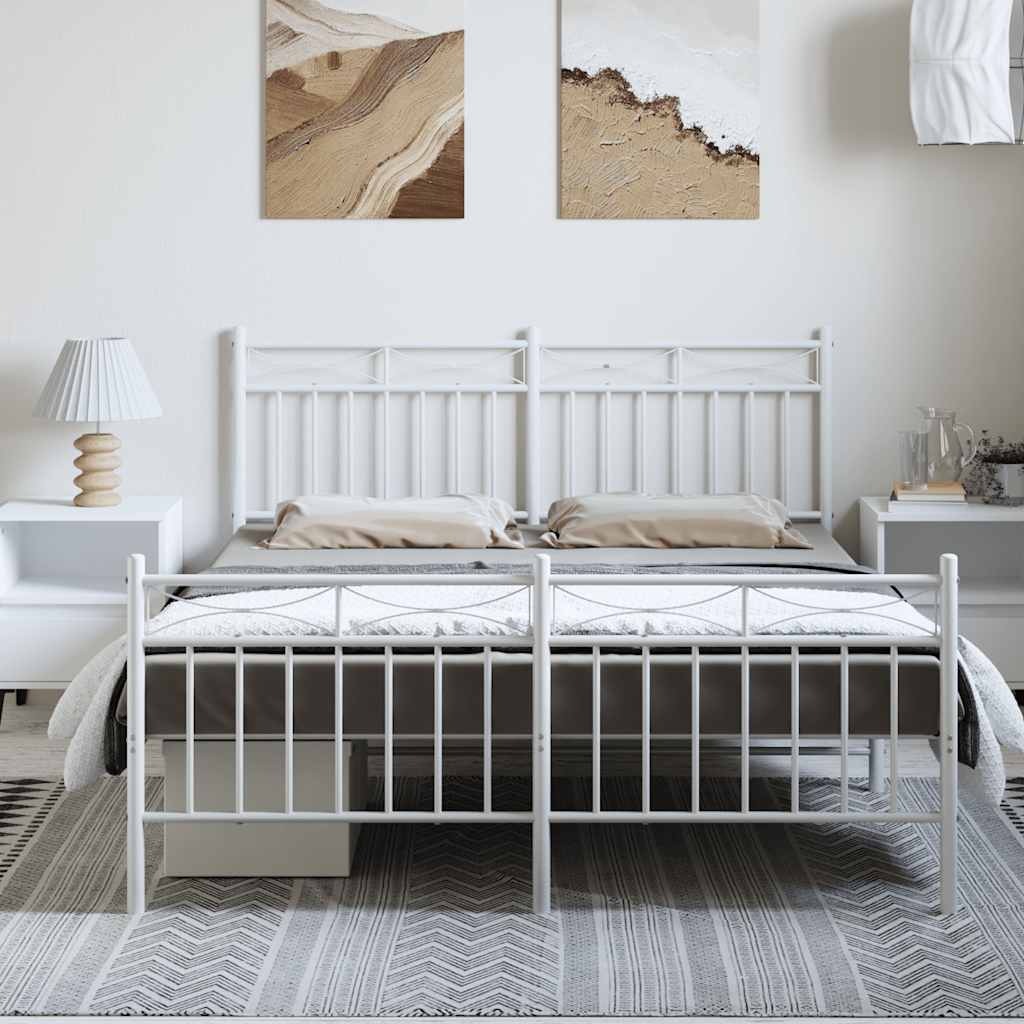 Bed frame with head and footboard metal white 135x190 cm