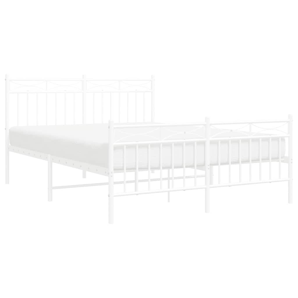 Bed frame with head and footboard metal white 135x190 cm