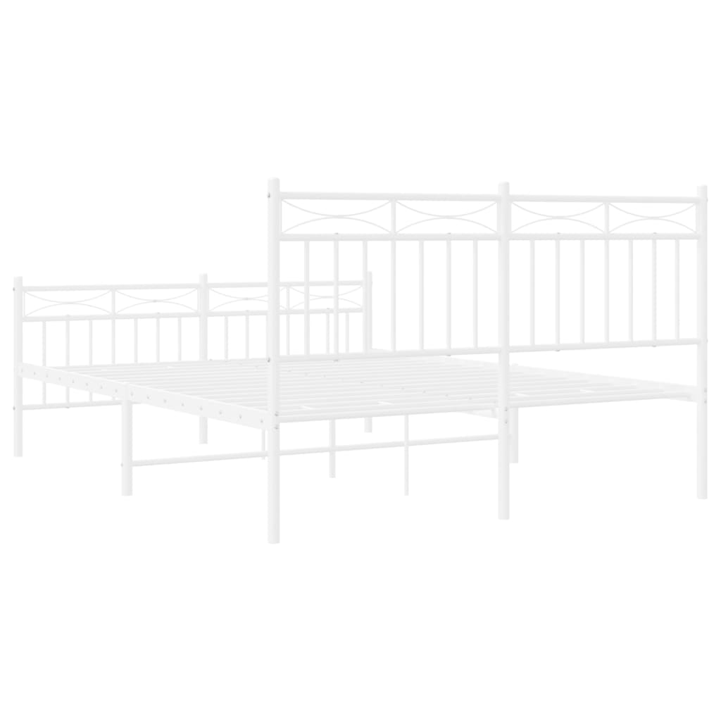 Bed frame with head and footboard metal white 135x190 cm