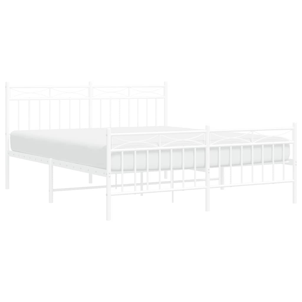 Bed frame with head and footboard metal white 150x200 cm