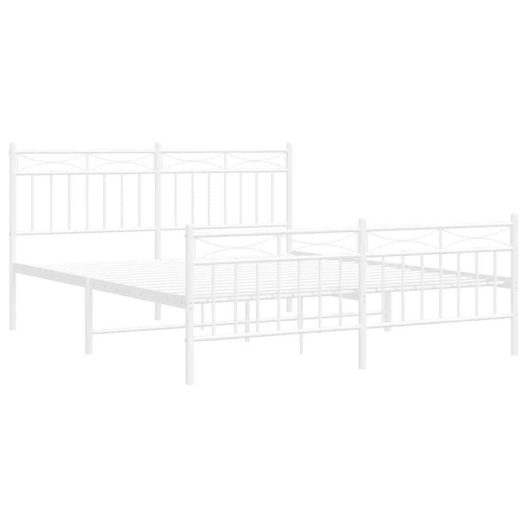Bed frame with head and footboard metal white 150x200 cm