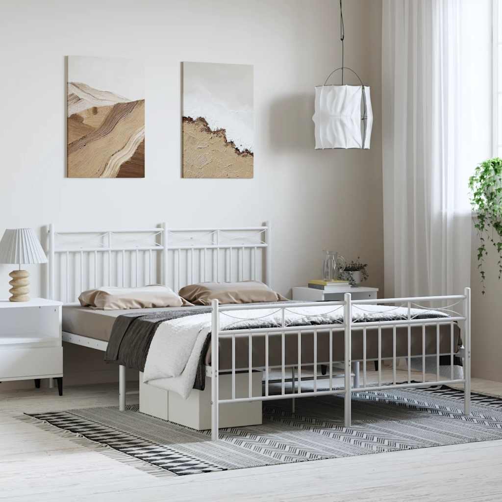 Bed frame with head and footboard metal white 150x200 cm
