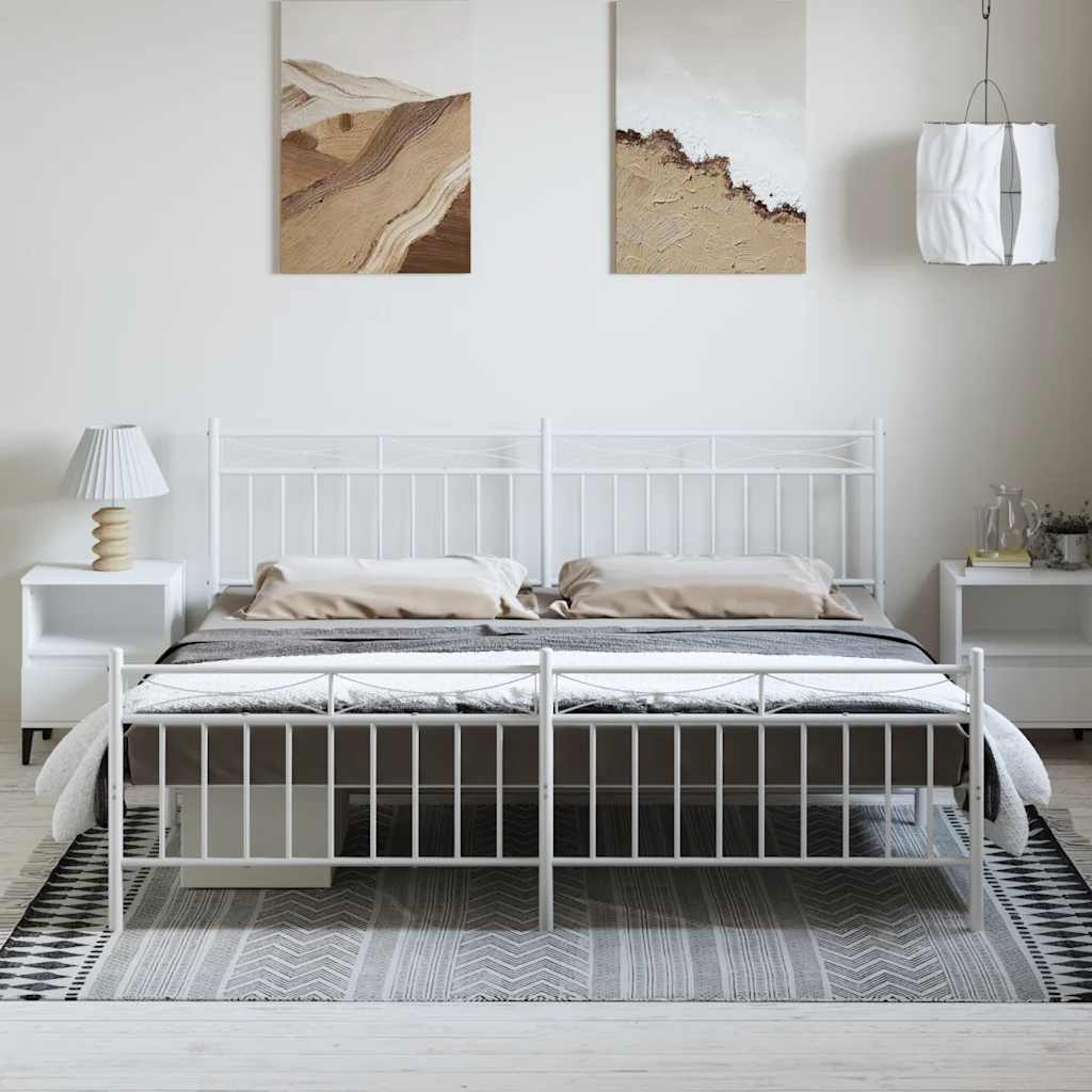 Bed frame with head and footboard metal white 183x213 cm