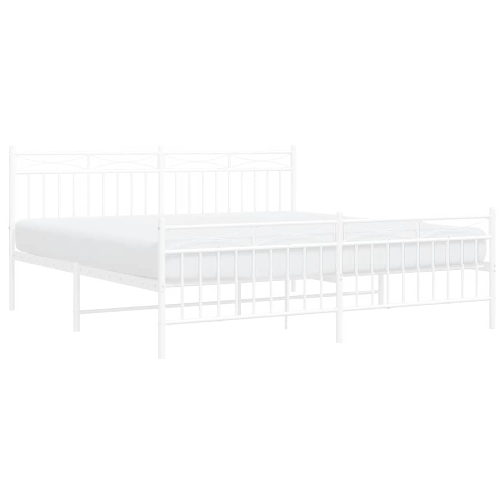 Bed frame with head and footboard metal white 183x213 cm
