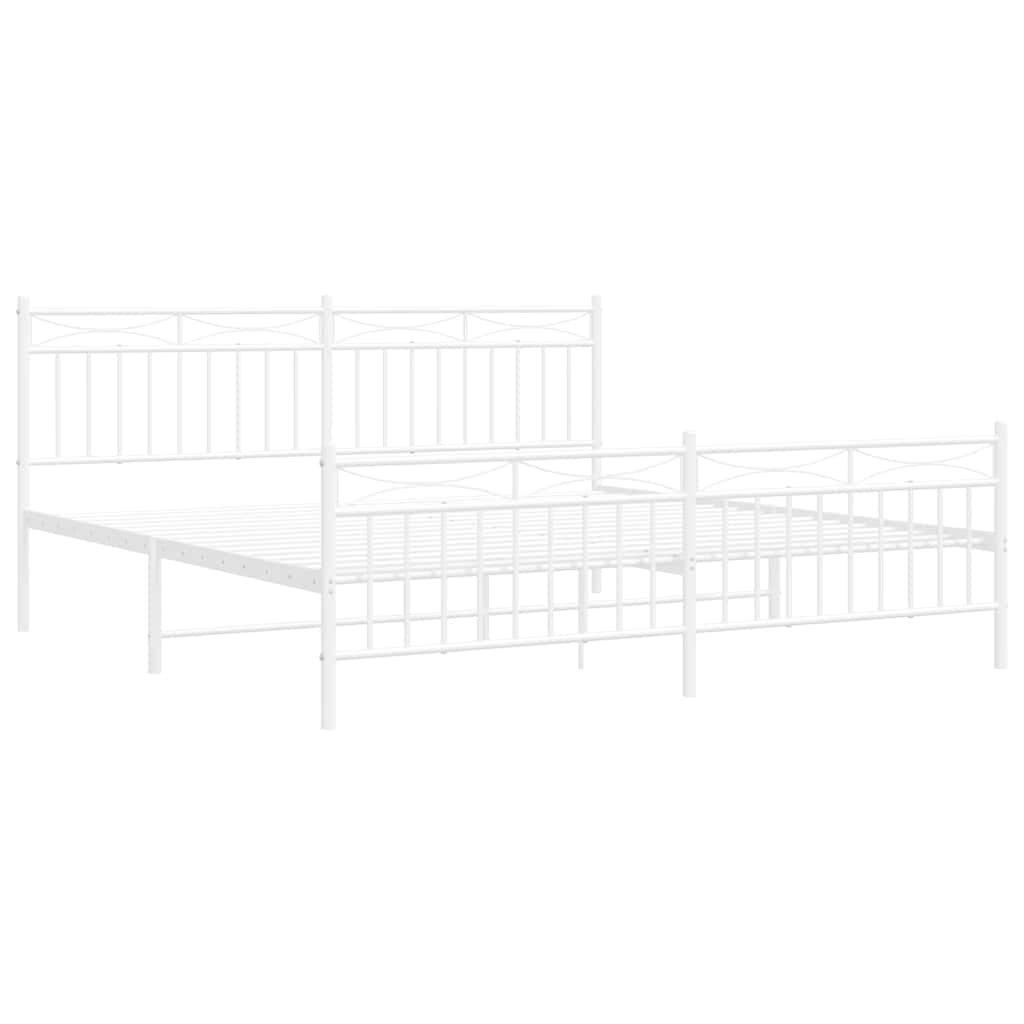 Bed frame with head and footboard metal white 183x213 cm