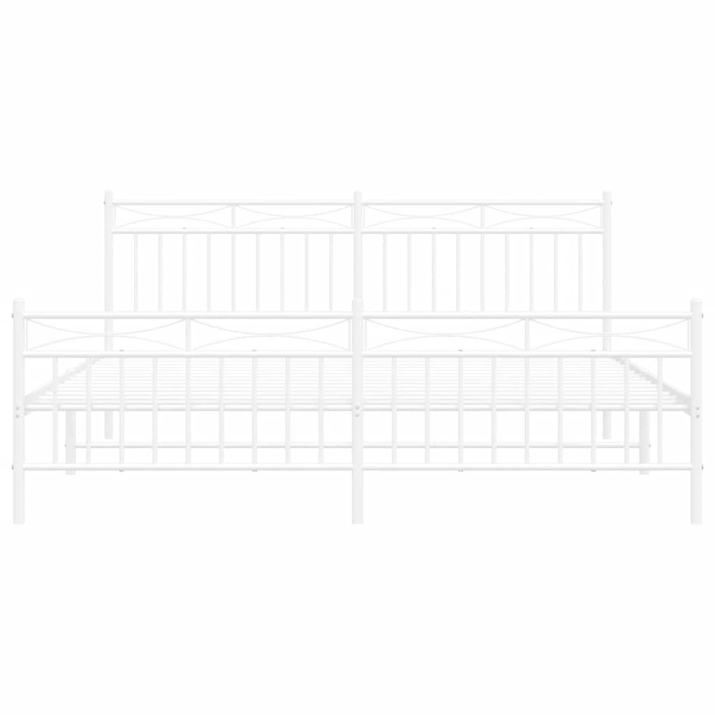 Bed frame with head and footboard metal white 183x213 cm