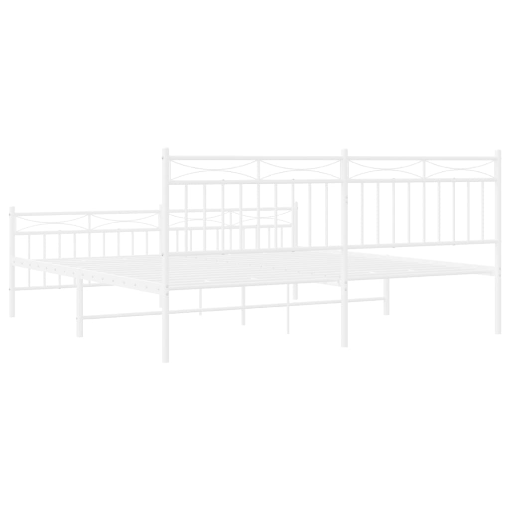 Bed frame with head and footboard metal white 183x213 cm