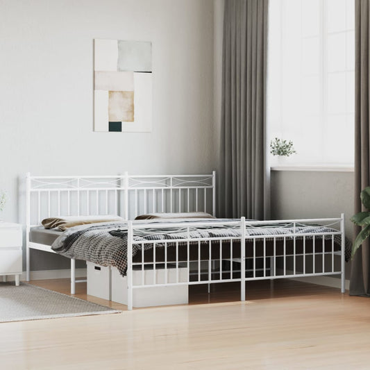 Bed frame with head and footboard metal white 183x213 cm