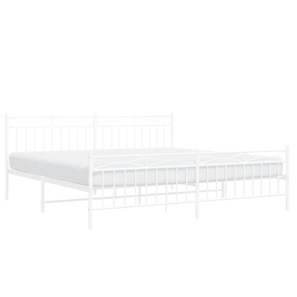 Bed frame with head and footboard metal white 193x203 cm