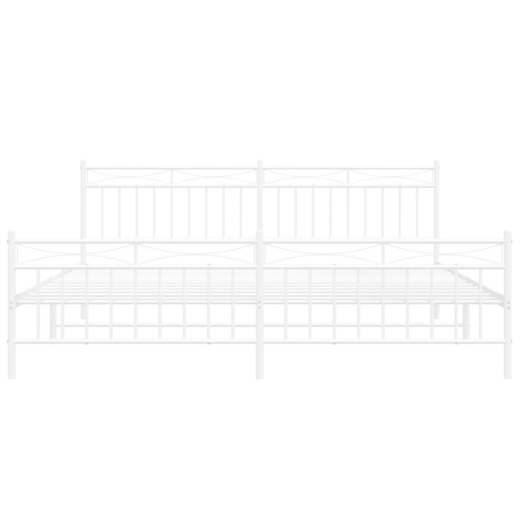 Bed frame with head and footboard metal white 193x203 cm