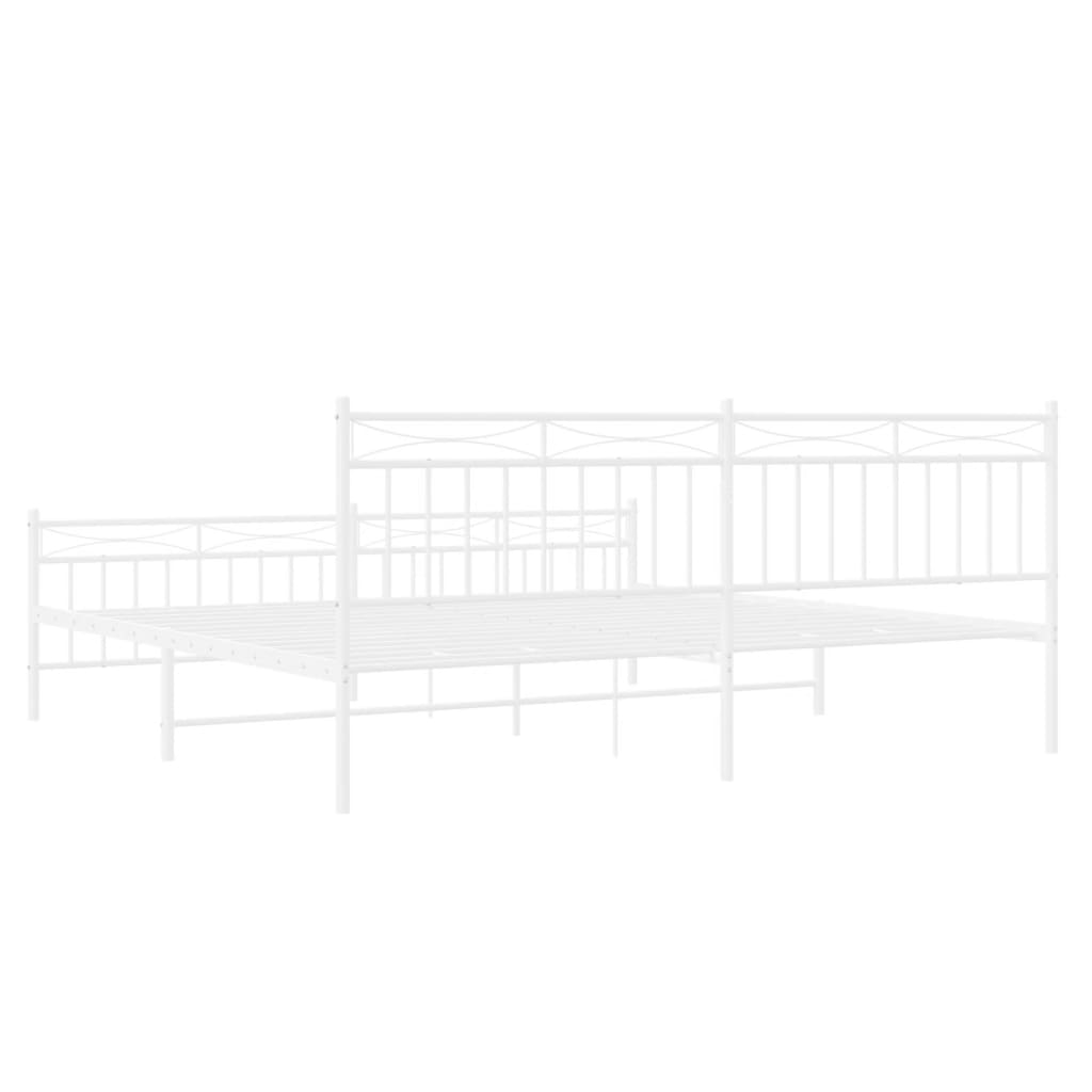 Bed frame with head and footboard metal white 193x203 cm