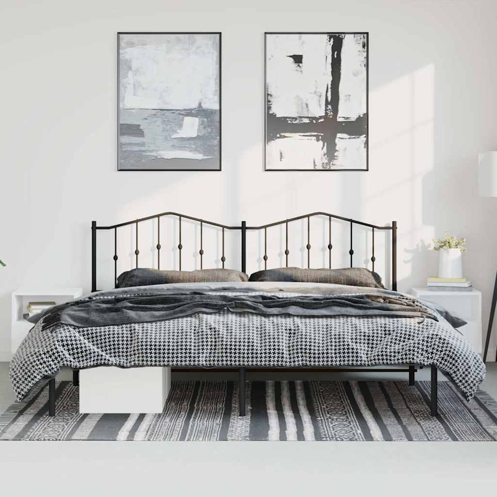 Bed frame with headboard metal black 193x203 cm