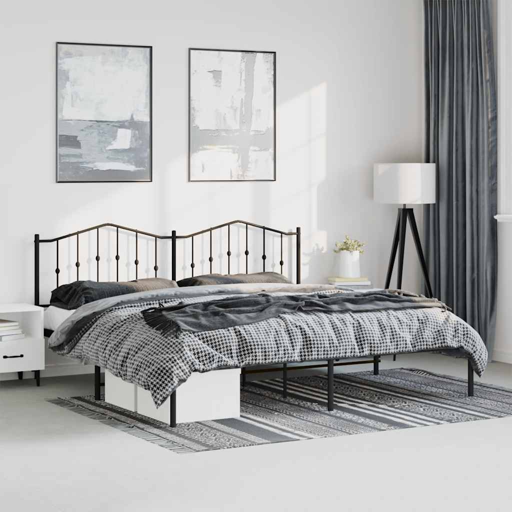 Bed frame with headboard metal black 193x203 cm