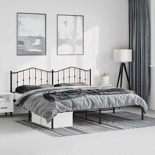 Bed frame with headboard metal black 193x203 cm