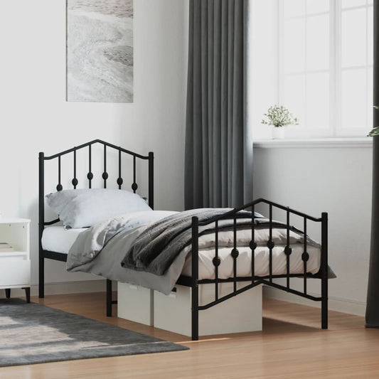 Bed frame with head and footboard metal black 75x190 cm