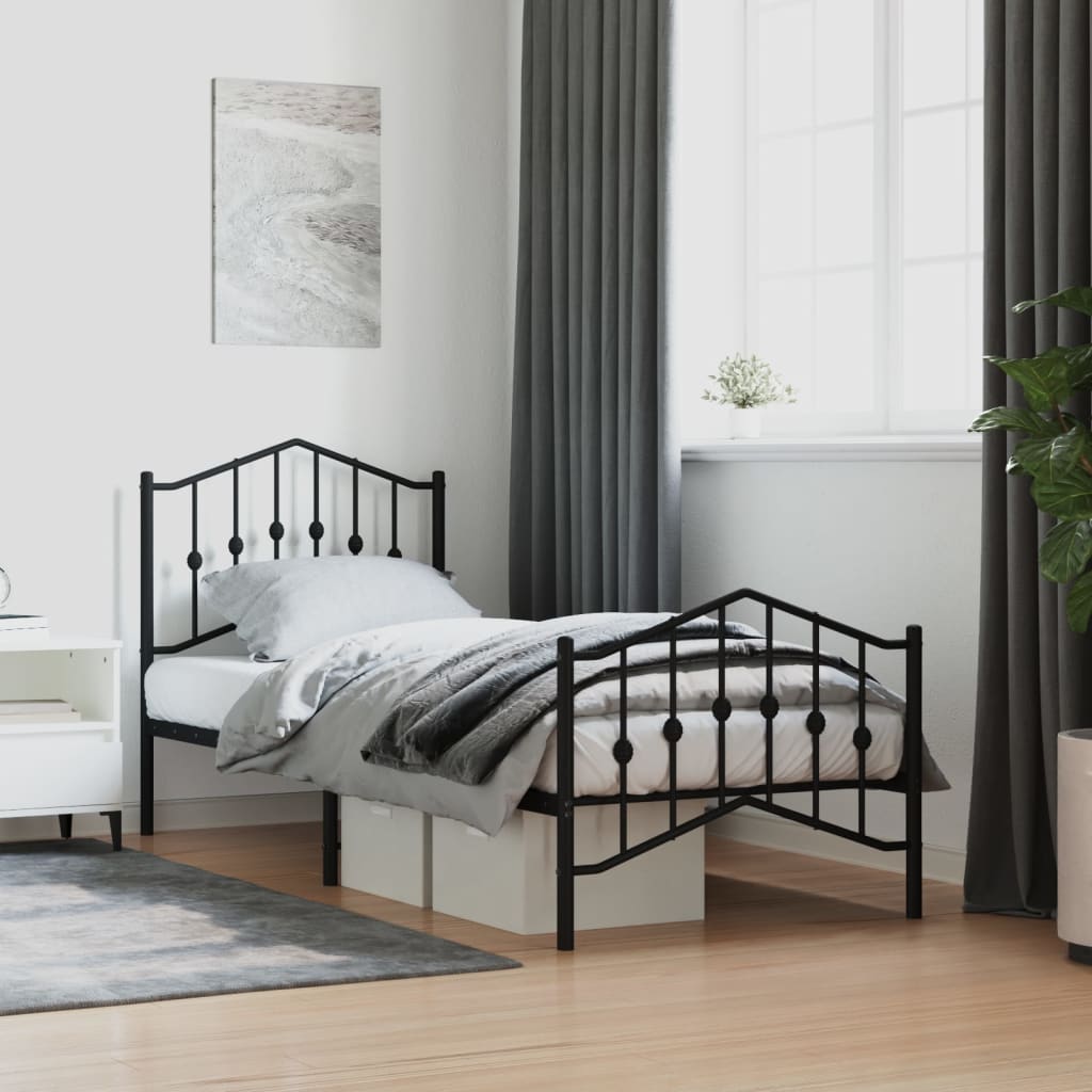 Bed frame with head and footboard metal black 80x200 cm