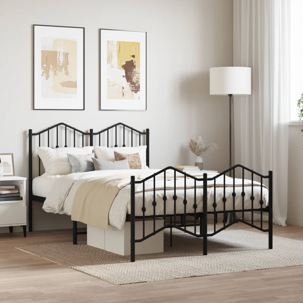 Bed frame with head and footboard metal black 120x200 cm