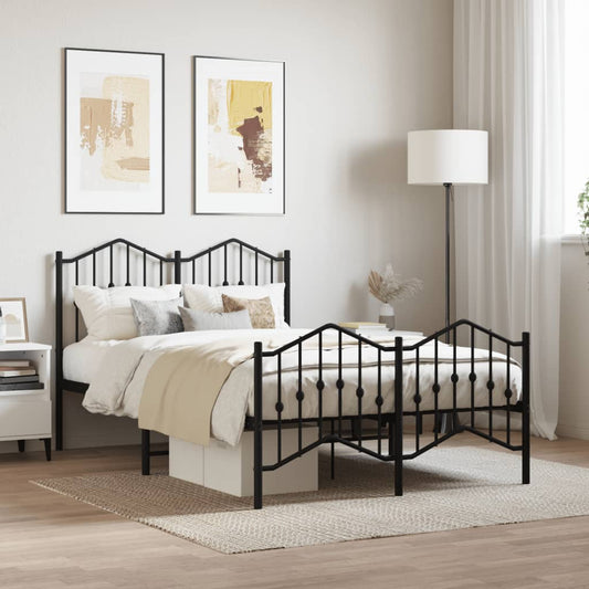Bed frame with head and footboard metal black 120x200 cm
