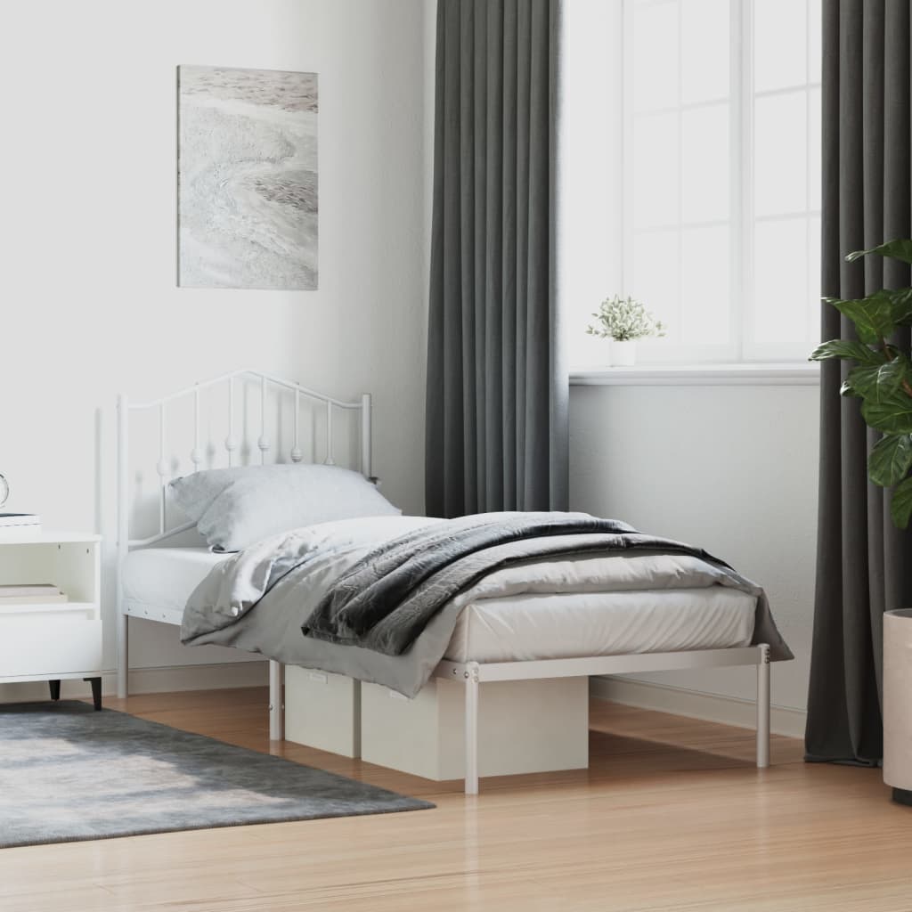 Bed frame with headboard metal white 90x190 cm