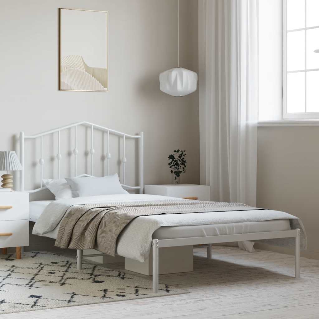 Bed frame with headboard metal white 100x190 cm