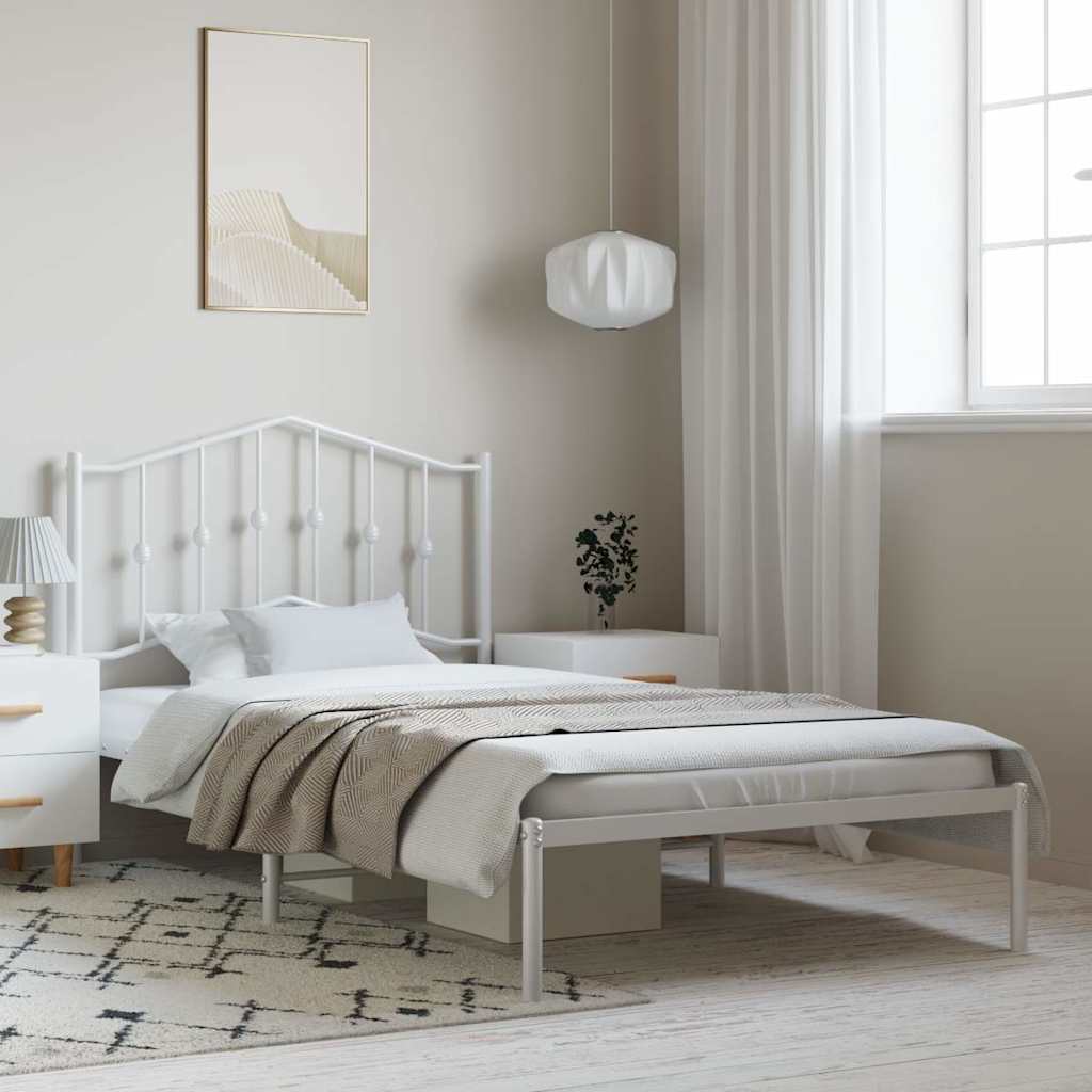 Bed frame with headboard metal white 100x200 cm